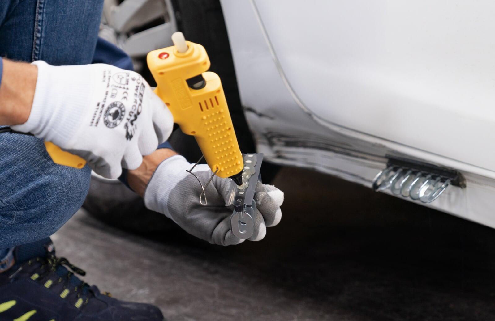 Hot glue gun adhesive application