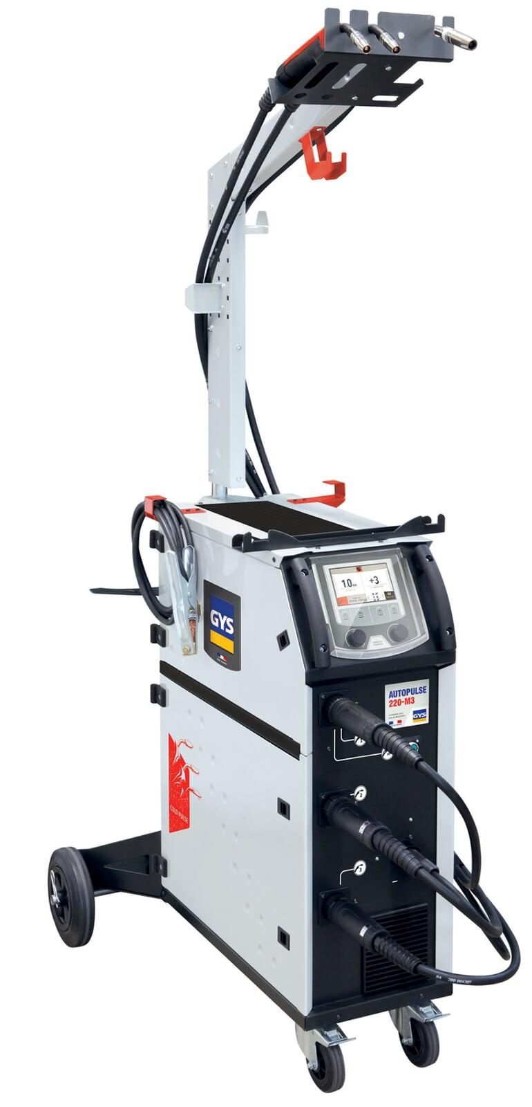GYS P3 three-feeder pulse MIG welder on its reinforced cart